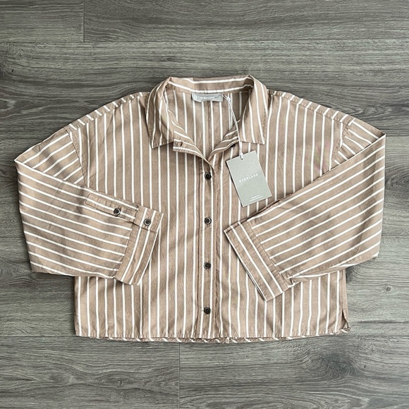 Everlane Other - EVERLANE The Woven PJ Top XS Oversized Boxy Brown Stripe Loungewear Preppy NWT